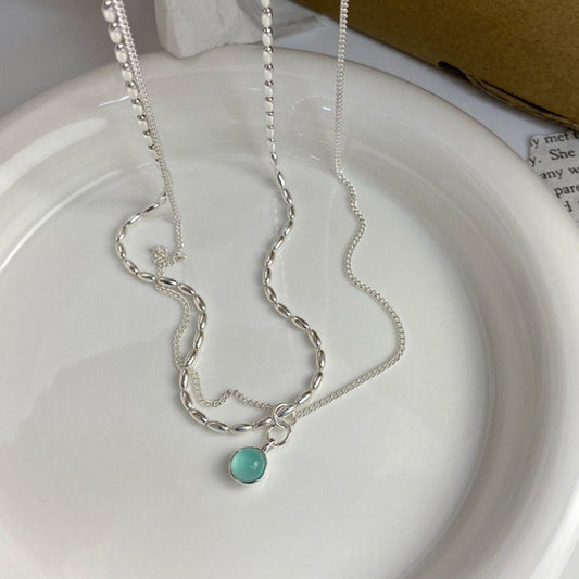 Aquamarine natural Stone Necklace Sterling Silver 925