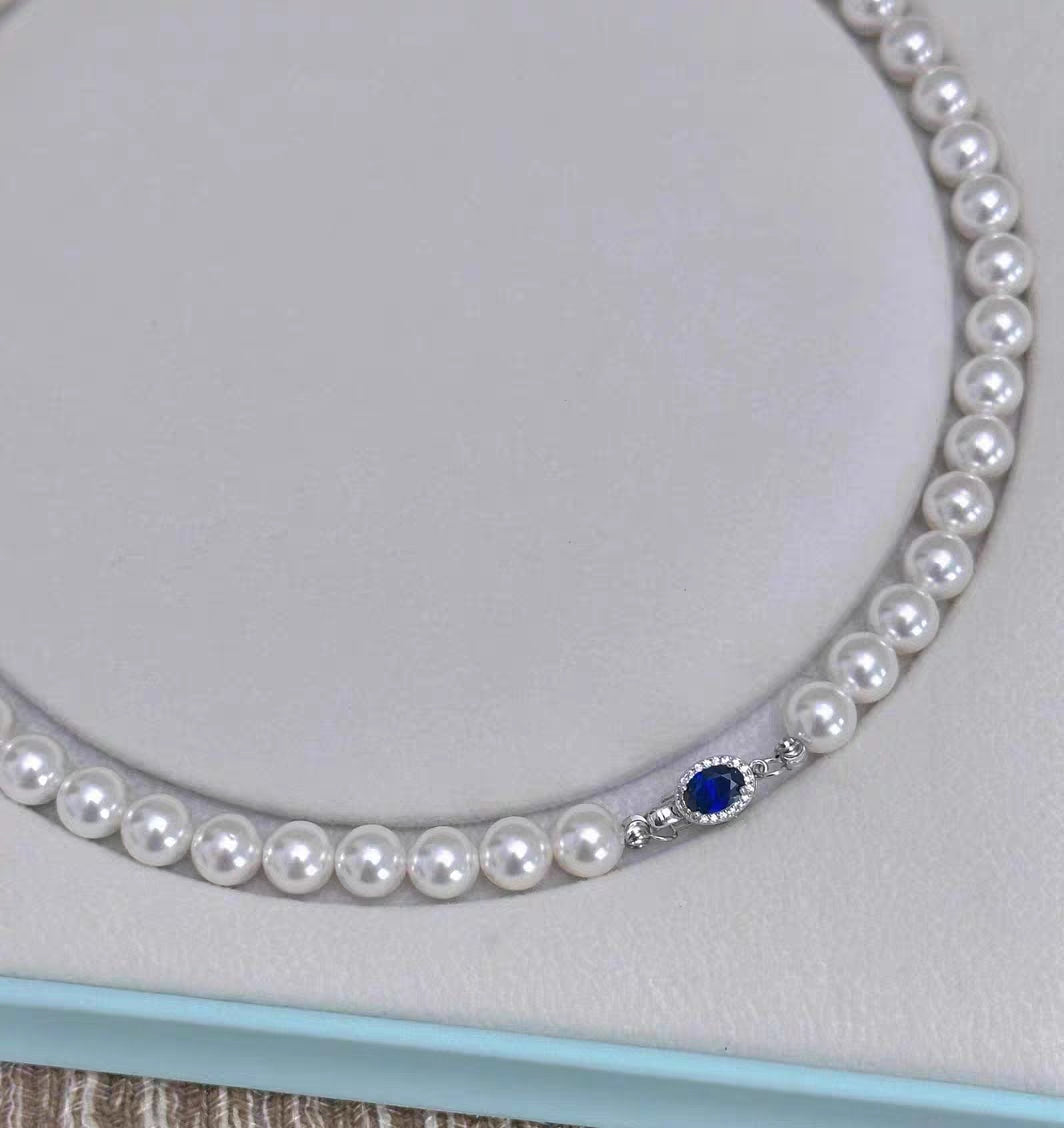 Natural Australian Pearls Sapphire Sea Sterling Silver Necklace -Giftable Packing as Pictures-Greeting Card-Custom Hand written Note