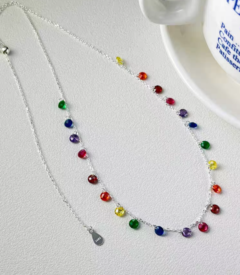 Rainbow Drops Sterling Silver 925 Certified Necklace