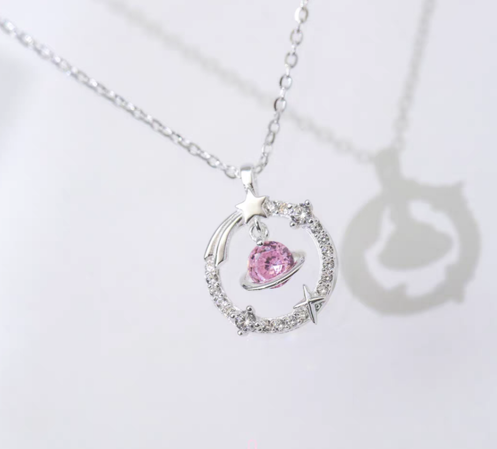 Pink Universe Sterling Silver 925 Necklace 40+5 cm