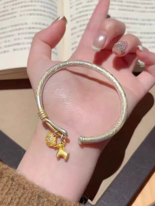 Horse of Luck 999 Silver Bangle bracelet with Lab Certificate