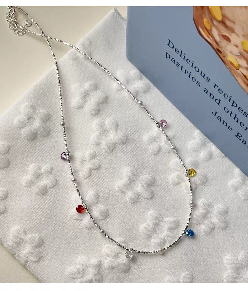 Silver Rainbow Drops Sterling Silver 925 Necklace Certified