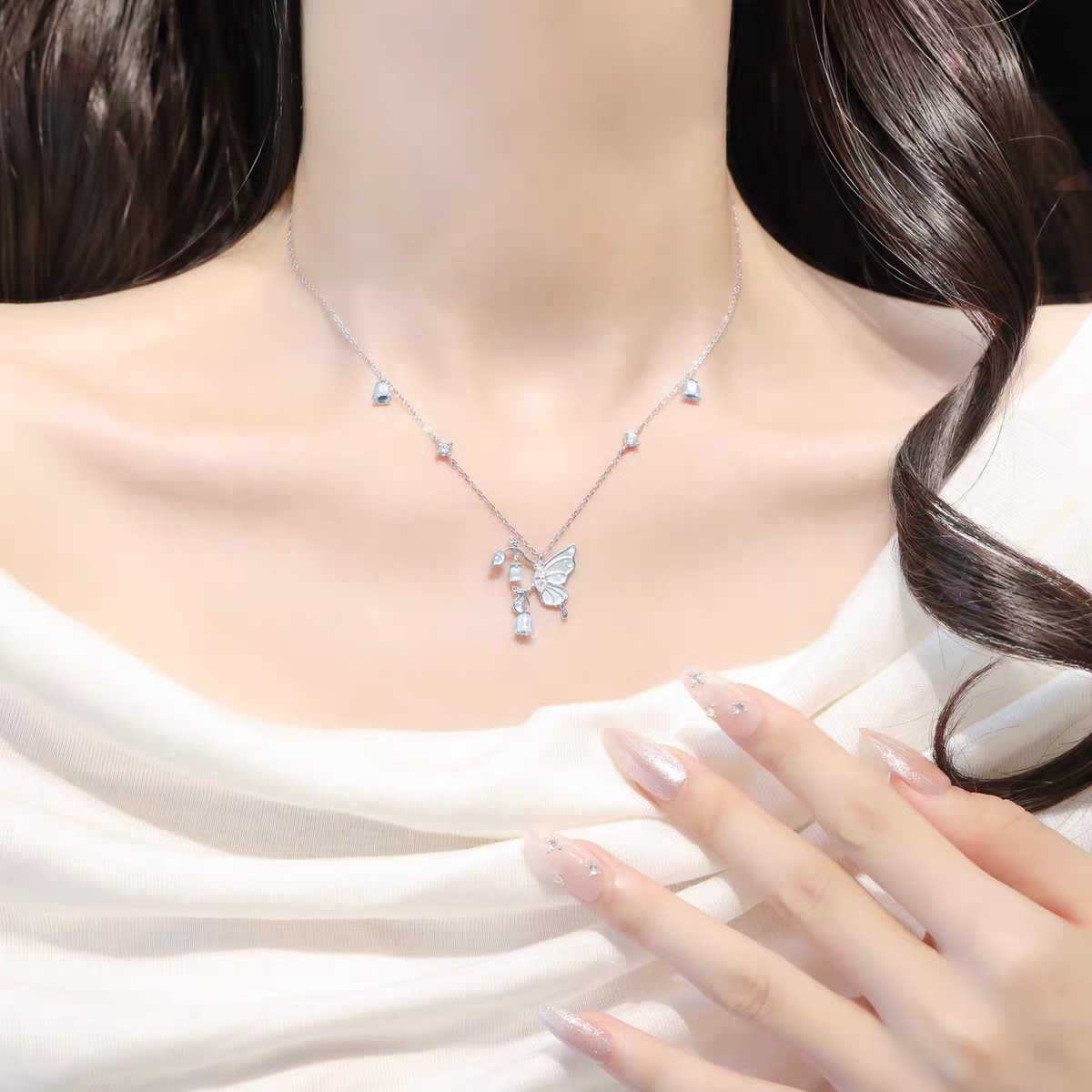 Butterfly Bells chime Sterling Silver 925 Necklace with lab certificate 40+5cm