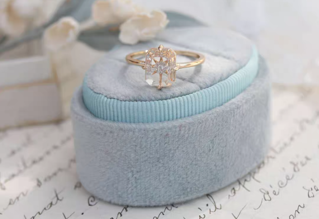 Celestial emerald-cut  starburst diamond accent Sterling Silver 925 Ring
