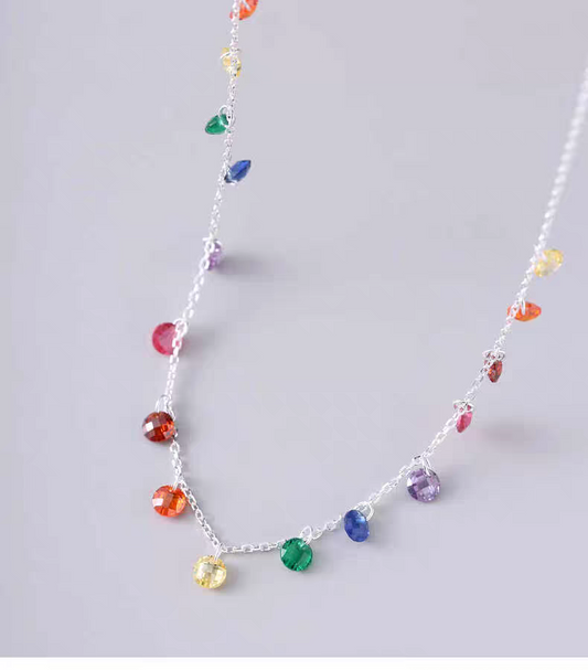 Rainbow Drops Sterling Silver 925 Certified Necklace