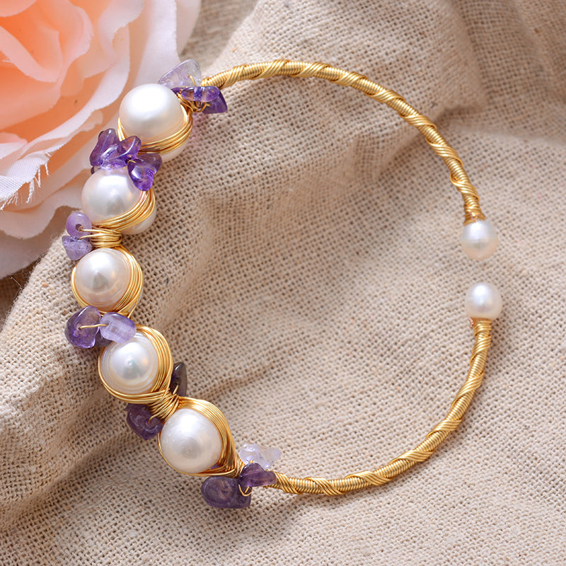 Gold Filled Natural Pearls with Amethyst Bracelet