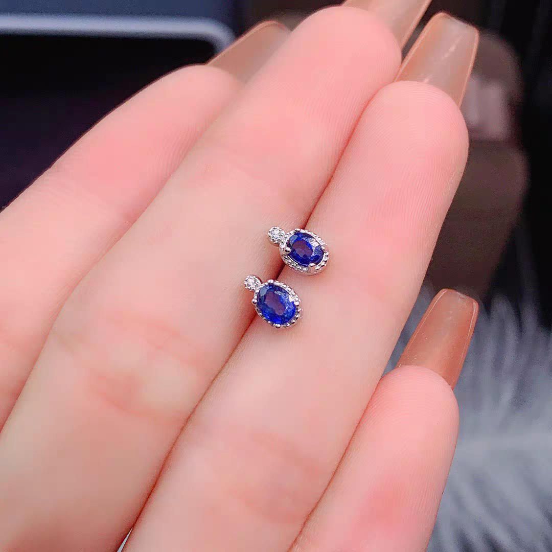 Sapphire Sky Sterling Silver 925 Stud earrings with Natural Sapphire Stone and lab Certificate 3*4mm
